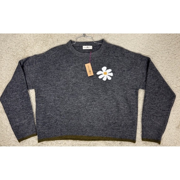 NWT Natural life Cropped Boxy Charcoal Pullover Daisy Sweater Women's L Boho - Picture 2 of 9